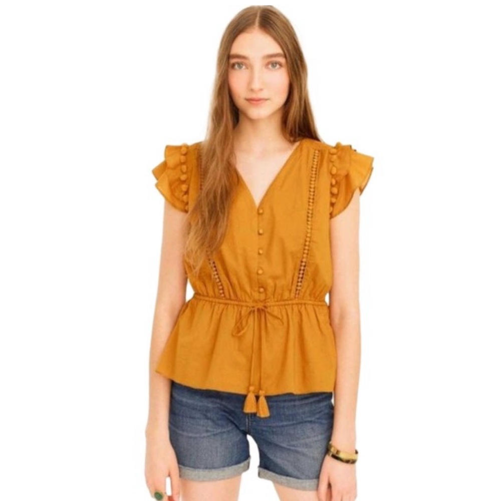 Jcrew Point Sur Flutter Pom Pom Blouse - image 1